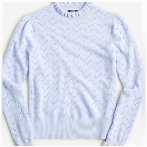 J. Crew Womens Cashmere Ruffles Pointelle Mockneck Sweater in Shale Blue XS - Picture 2 of 5